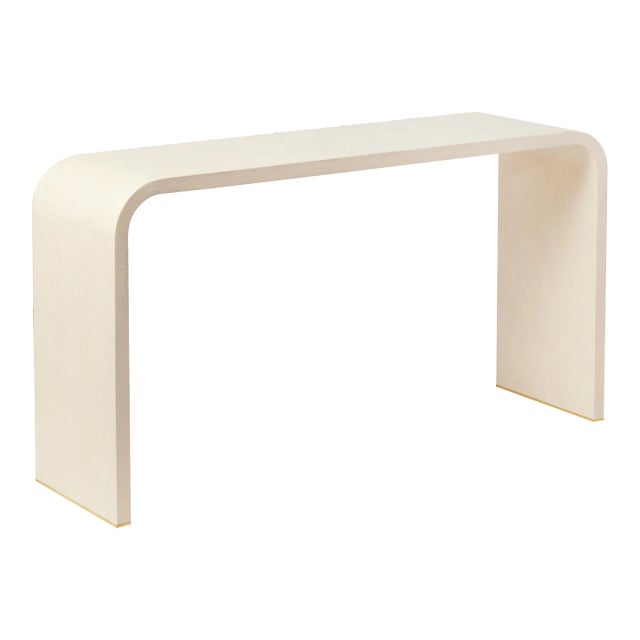 AERIN Faux Shagreen Console Table, Cream For Sale