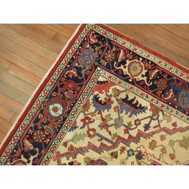 Red Antique Zabihi Collection Square Heriz Rug - 5'4" x 5'11" For Sale - Image 8 of 10
