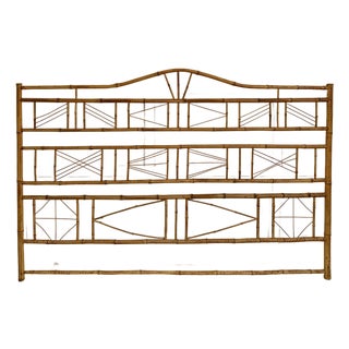 Palm Beach Regency Bamboo 72" Wide Headboard With Geometric Fretwork For Sale
