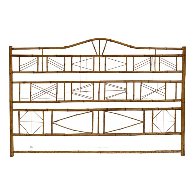Palm Beach Regency Bamboo 72" Wide Headboard With Geometric Fretwork For Sale