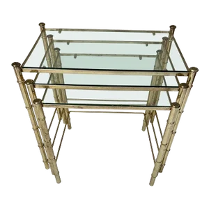 Set of Brass Faux Bamboo Nesting Tables With Glass