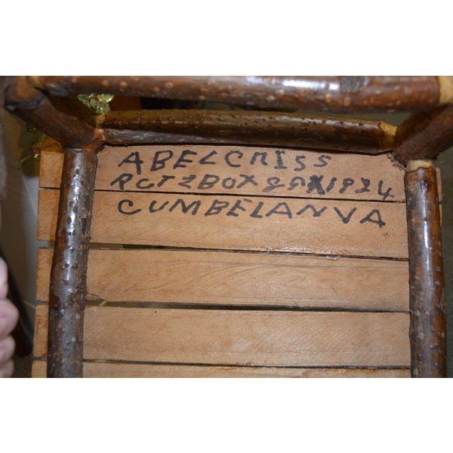 Vintage Folk Art Handcrafted Children's Wooden Log Chair - Va Artist - Signed 1984 For Sale - Image 9 of 13