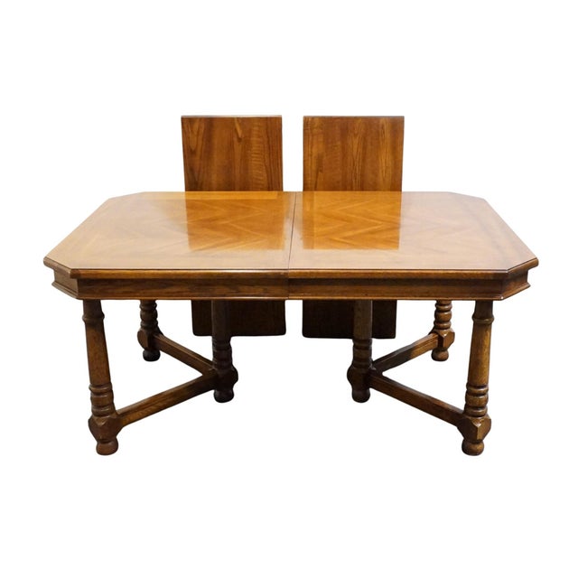 High End Vintage Solid Oak Rustic European 100" Double Pedestal Dining Table 7080-40 For Sale In Kansas City - Image 6 of 11