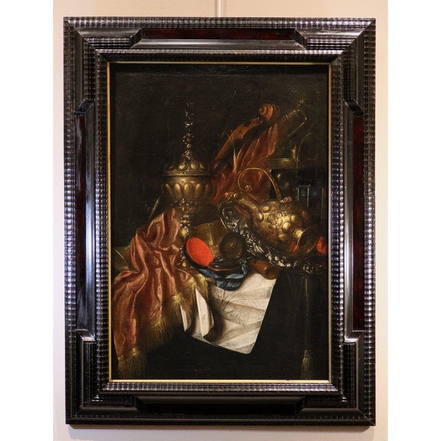 Franciscus gysbrechts (antwerp, c. 1649 – leiden, c. 1677) vanitas still life with gilded helmeted jug, basin, musical...