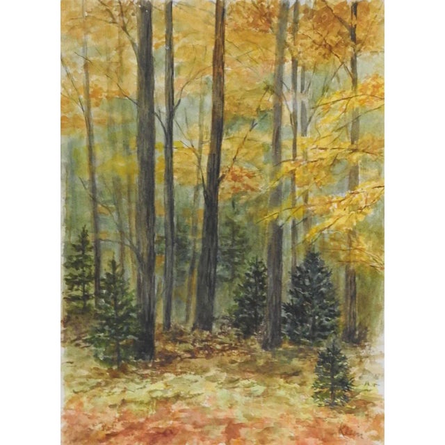 English Vintage Autumn Woodland Landscape Watercolor Painting For Sale - Image 3 of 3