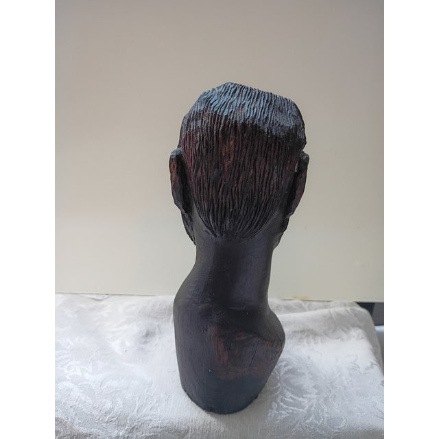 Vintage Mid-Century Hand-Carved African Ebony Wood Male Bust For Sale - Image 10 of 10