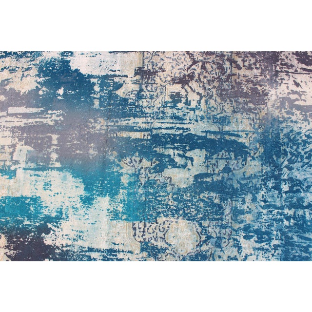 Ivory Vintage Rug in Modern Design in Shades of Blue, Gray, and Ivory 9'8 X 14'2 For Sale - Image 8 of 13