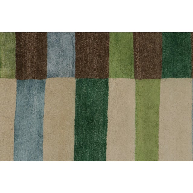 Textile Rug & Kilim’s Modern Bauhaus Geometric Beige Brown Blue and Green Wool Custom Rug For Sale - Image 7 of 9