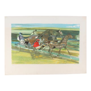 Camille Hilaire (French 1916-2004) Color Lithograph Signed "Trotters" For Sale