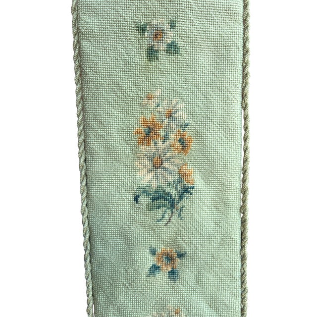 Bunny Williams Home Vintage Celadon Green Floral Needlepoint Bell Pull With Tassel 70" Long For Sale - Image 4 of 5