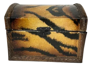 Vintage Hand Painted Animal Tiger Print Dome Top Decorative Box