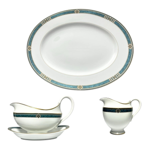 1990s Wedgwood “Kenyon” 3-Piece Porcelain Dinnerware Serving Hostess Set