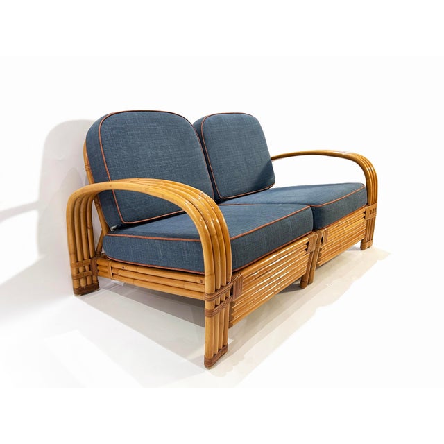 Coastal Restored, Vintage Two-Seater Rattan Settee, 1950s For Sale - Image 3 of 9