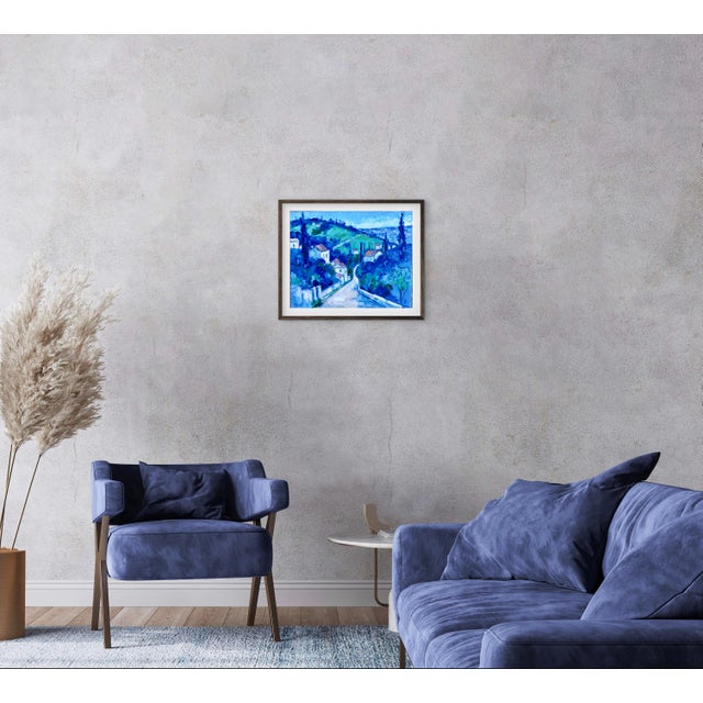 Contemporary Blue Village Oil Landscape Painting For Sale - Image 9 of 9