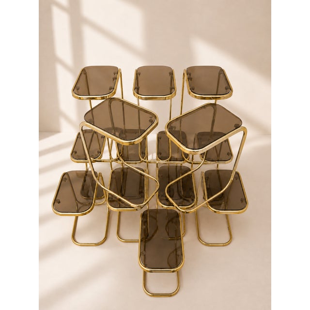 1970s Nesting Side Tables in Brass and Smoked Glass, 1970s, Set of 14 For Sale - Image 5 of 6