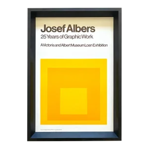 Josef Albers Vintage 1968 Mid Century Modernist Framed Exhibition Poster " Midnight and Noon VII " 1964