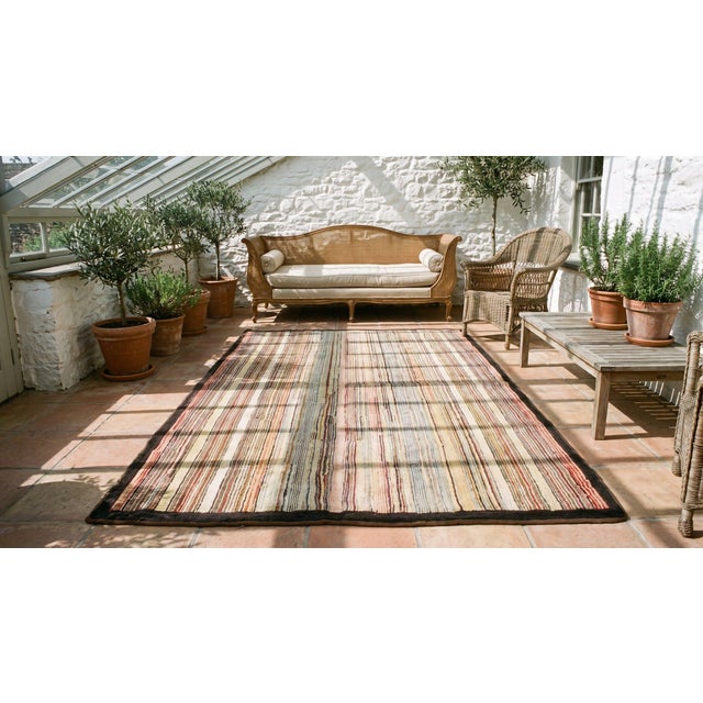 1890s Multicolor Stripe Minimalist Antique American Hooked Rug 4'6" X 7'4" Handknotted Wool Carpet For Sale - Image 10 of 10