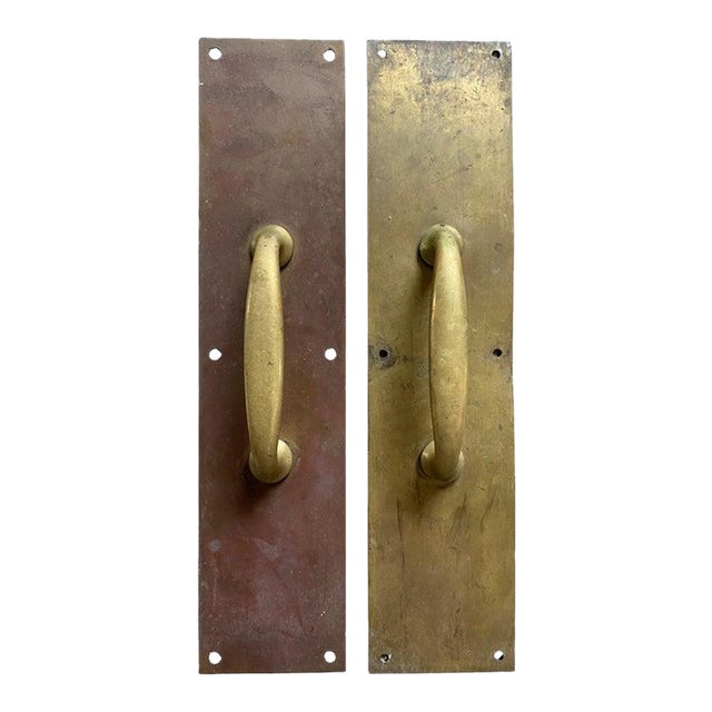 Primitive Unlacquered Brass Door Pulls, a Pair For Sale