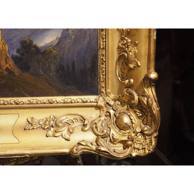 Gold 19th Century French Chateau Landscape Oil on Canvas Painting in Giltwood Frame For Sale - Image 8 of 15