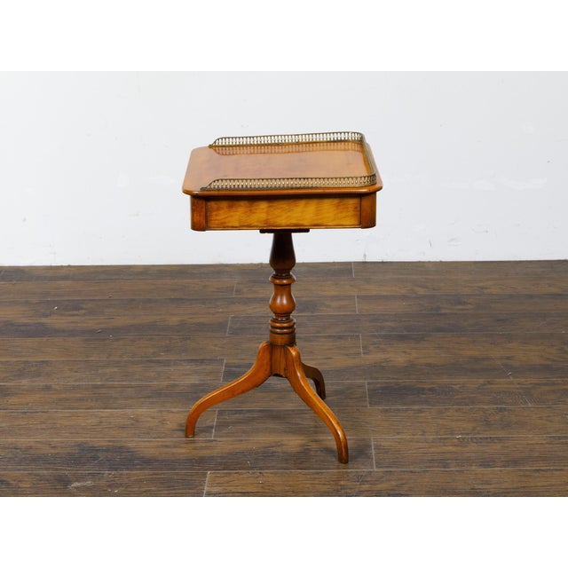 19th Century English Regency Period Fruitwood Guéridon Side Table with Pierced Brass Gallery For Sale - Image 9 of 12