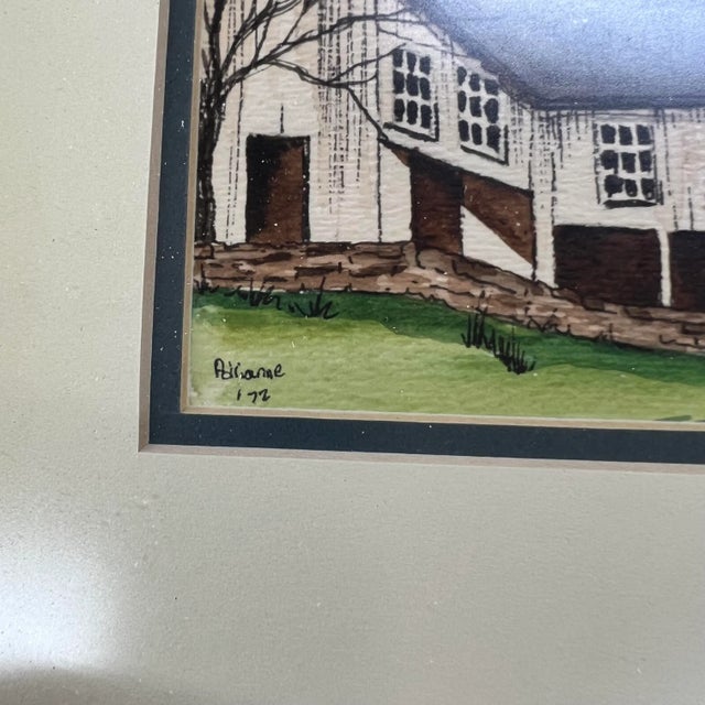 Lovely farmhouse watercolor. In a gold frame with forest green accent. Frame measures 11.25” w x 9.25 d x 1” h. Art...