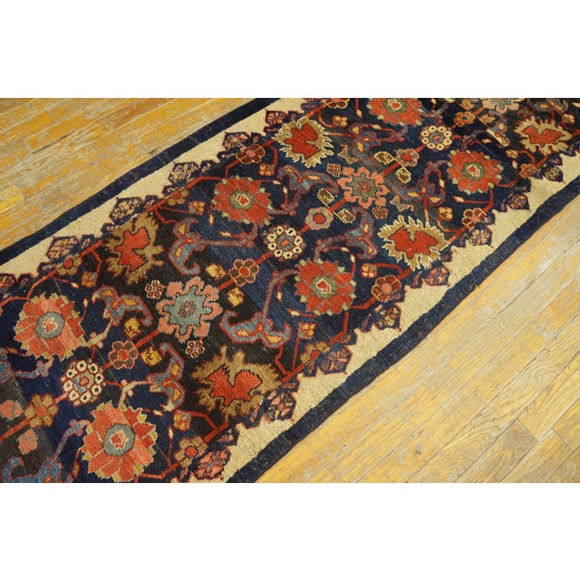 1880s Blue Navy Floral Antique W. Persian Bijar Rug 2'4'' X 9'9'' Handknotted Wool Carpet For Sale - Image 13 of 17
