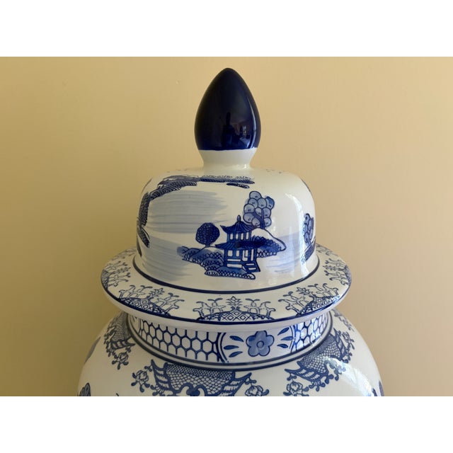 Early 21st Century Monumental Blue and White Chinoiserie Porcelain Ginger Jar For Sale - Image 5 of 12