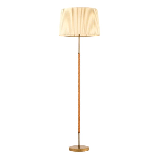 Floor Lamp in Brass and Leather by Harald Notini, 1940s For Sale