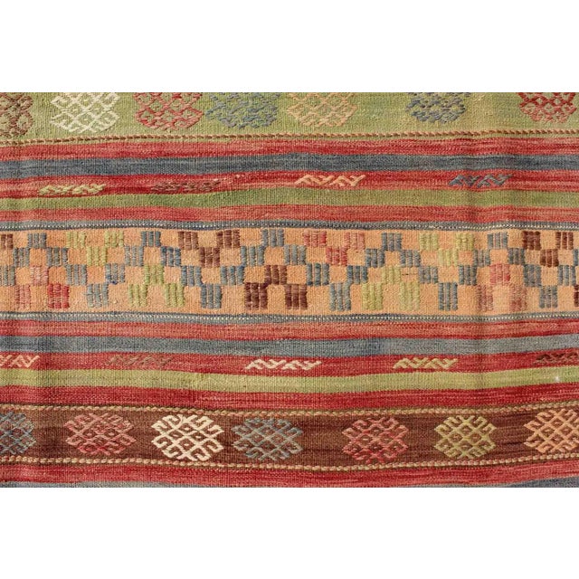 Mid 20th Century Large Multicolored Vintage Turkish Kilim Rug With Geometric Shapes and Stripes Design For Sale - Image 10 of 13