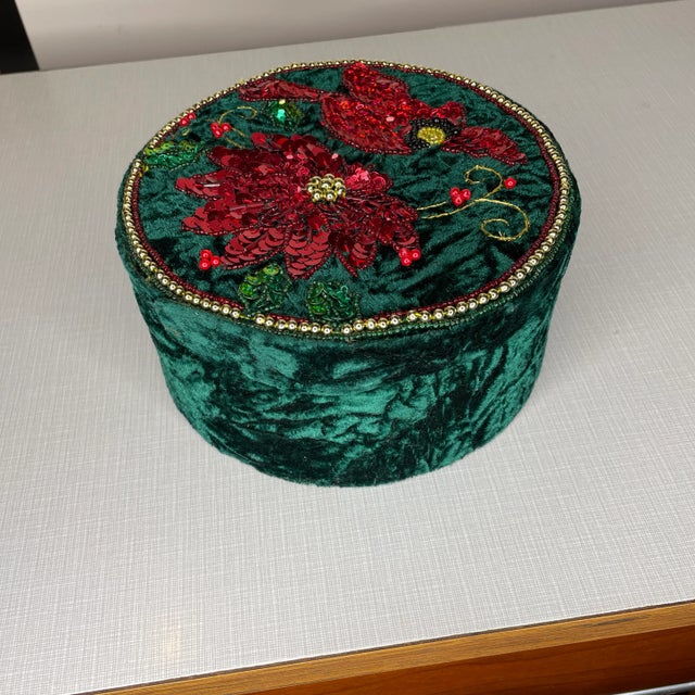 Vintage Handmade Bedazzled Green Velvet Box With Lid For Sale - Image 4 of 8