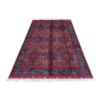 Afghan Turkmen Ersari Filpai Hand-Knotted Wool Rug, Green Field, 9'10" X 6'7" For Sale