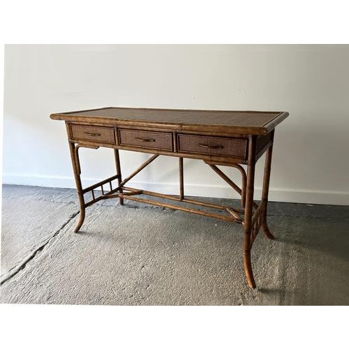 Mid-Century Bamboo Rattan Writing Table, 1960s For Sale - Image 3 of 8