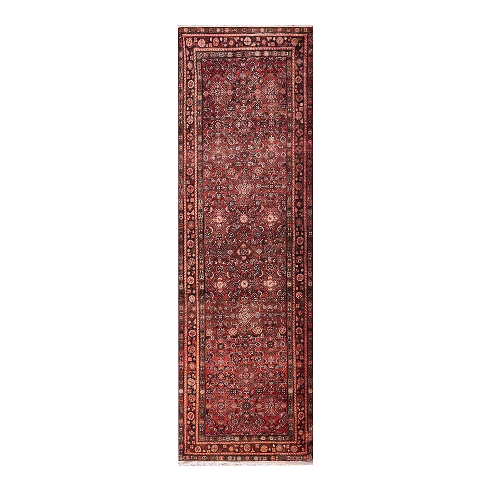 Antique Tabriz Red/Brown Wool Runner Rug- 3'4'' X 10'5'' | Chairish