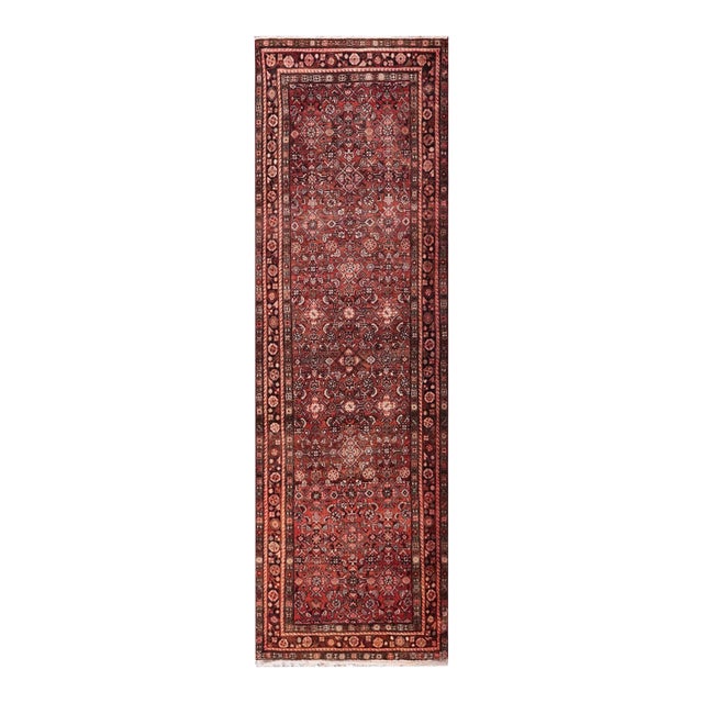 Antique Tabriz Red/Brown Wool Runner Rug- 3'4'' X 10'5'' For Sale