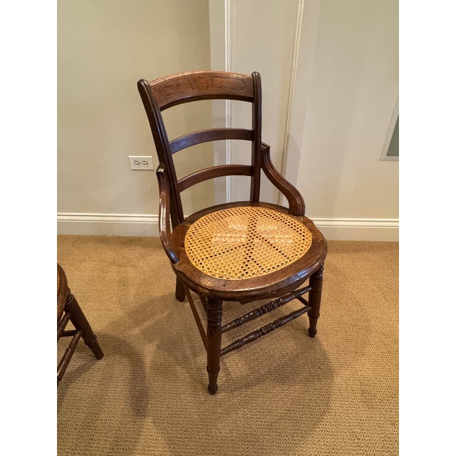 Last Call! Vintage Victorian Style Mahogany and Cane Side Chairs - Set of 4 For Sale - Image 4 of 17