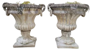 Stone Planter Vases with Decorative Faces, 1950s