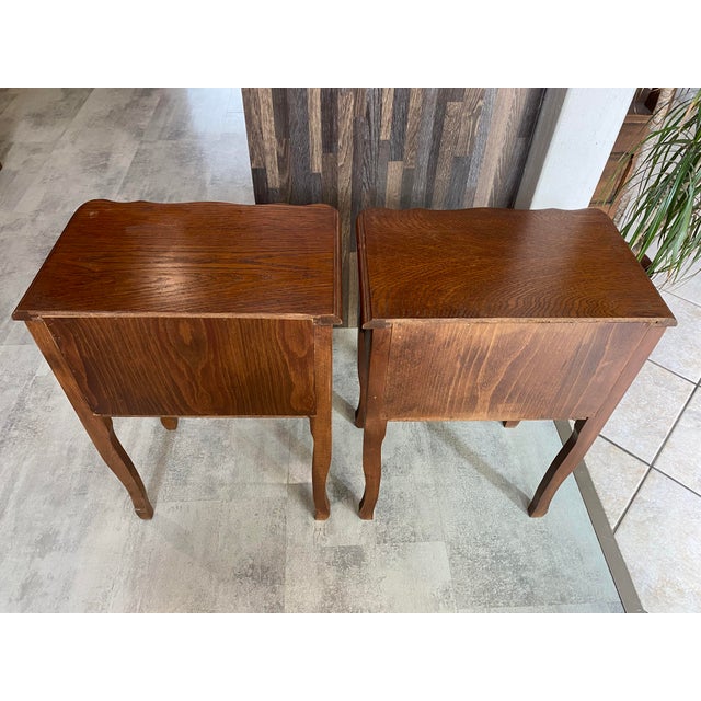 Vintage Oak Bedside Tables with Drawer and Niche, 1950s, Set of 2 For Sale - Image 9 of 13