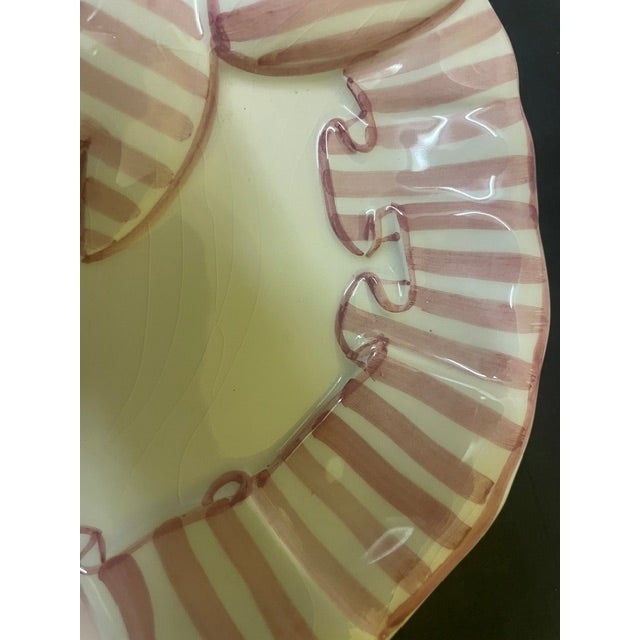 Textile Vintage 1989 Angora / Haldon Group "Pink Stripe" Ribbon Bow Heart Platter - Rare 14" For Sale - Image 7 of 17