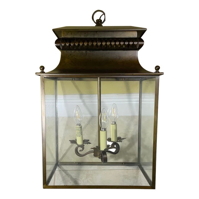 Large Four-Sides Pagoda Style Hanging Steel Lantern/Chandelier For Sale