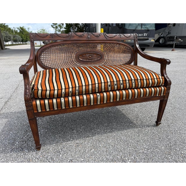 Vintage Regency Caned Mahogany Settee With Down Cushion For Sale - Image 11 of 12