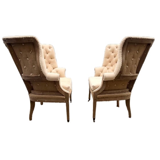A Pair of Tufted Wingback Chairs in Ivory by Restoration Hardware Attributed to Ralph Lauren Heppelwhite Chairs For Sale - Image 15 of 18
