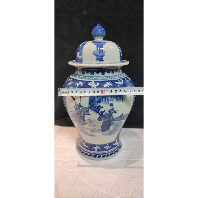Chinese Ceramic Pot Qing Dynasty Kangxi Marked Blue and White Porcelain Ginger Jar Hand Painted Figures Story Pattern For Sale In Seattle - Image 6 of 10