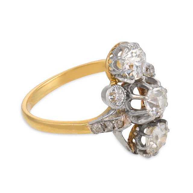 1910s Edwardian Diamond 18k Yellow Gold Platinum Ring, Size 5.5 For Sale - Image 4 of 7