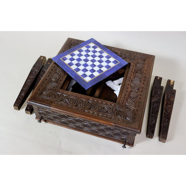 Chess Table with Chess Pieces in Handcarved Cedar, 1990s, Set of 17 For Sale - Image 16 of 18