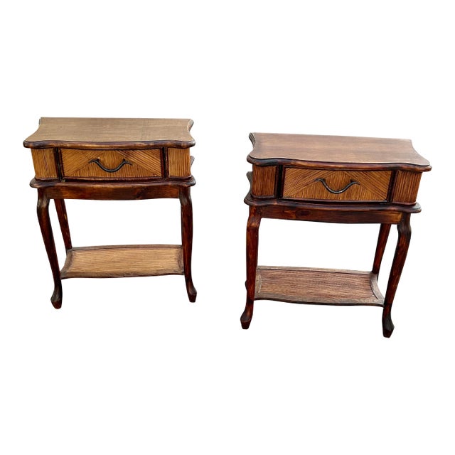 1980s Vintage Pair of Rustic Palecek Style Rattan End Tables For Sale