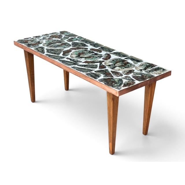 Wood Mid-Century Modern Brecciated Marble Coffee Table With Copper Flat Moulding Frame For Sale - Image 7 of 17
