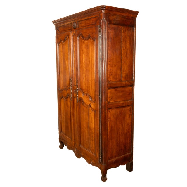 French Provincial Antique French 18th Century Provincial Carved Cherry Wood Armoire Wardrobe 1780 For Sale - Image 3 of 10