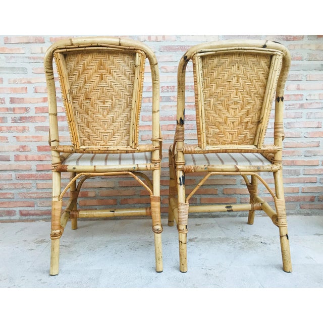 Mid-Century Modern 20th Spanish Midcentury Pair of Bamboo Chairs with Upholstered Seat For Sale - Image 3 of 18