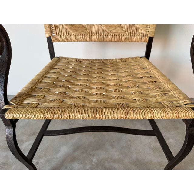 Mid-Century Modern 1990s Organic Modern Hand-Wrought Iron and Woven Raffia Armchair For Sale - Image 3 of 12