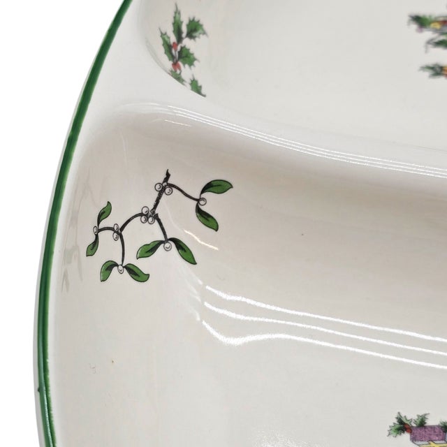 Ceramic Spode Christmas Tree Porcelain Divided Relish Dish Pair England 11.25" For Sale - Image 7 of 11